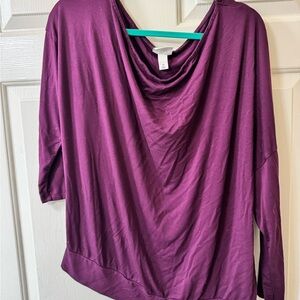 Ava & Viv Deep Purple Asymetrical Tunic Boat Neck Long Sleeve Off-Shoulder Top
